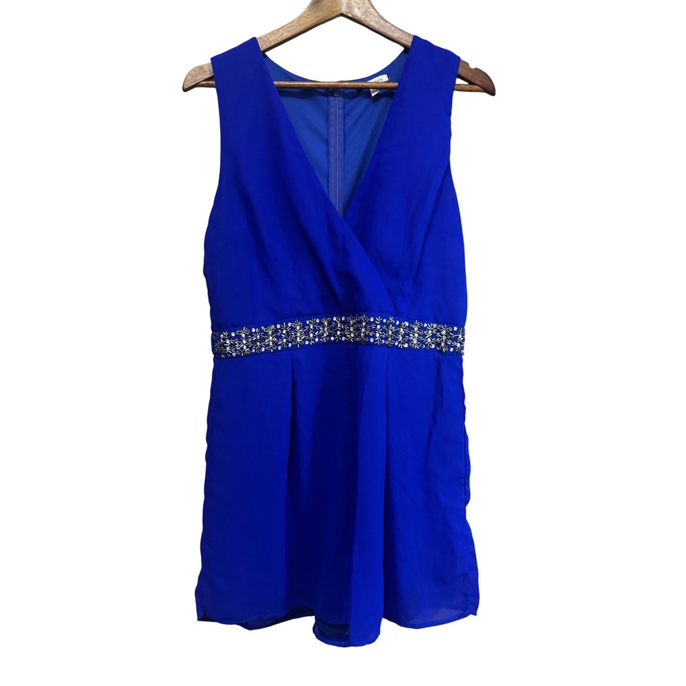 Charlotte Russe Romper Women XL Blue Excellent Beaded Waist Chiffon DLB-2923